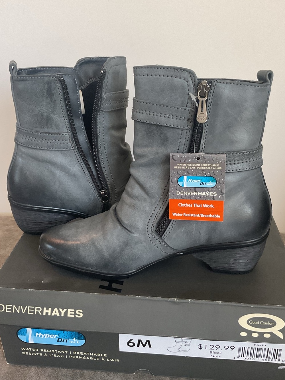 NWT Denver Hayes FAZIA. Black Mid-Calf Ankle Booties with Side Zipper